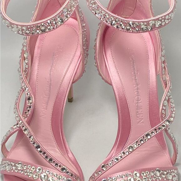 Alexander McQueen Crystal Satin Ankle-Cuff Cocktail Sandals size 37.5 - Picture 4 of 12